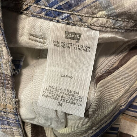 Levis Men 34 Blue/Tan Multicolor Plaid Relaxed Fit Sits at Knee Cargo Shorts NWT - Picture 10 of 12